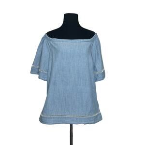 Ralph Lauren blue chambray off shoulder short sleeves top blouse size large